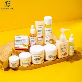 Organic Turmeric Skin Care Set Customizable Acne Dark Spot Whitening Soap Serum Scrub Cream Cleanser Face Skincare Set